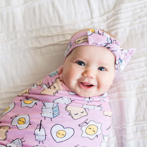 Pink Breakfast Buddies Swaddle + Headband Set