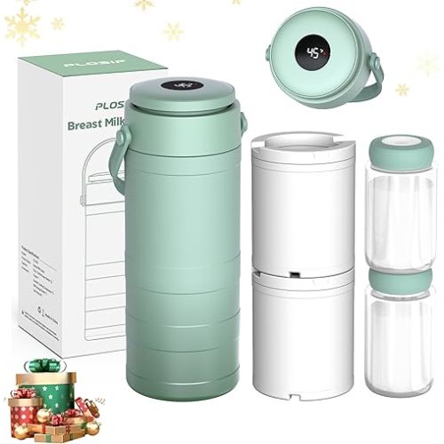 Portable Breast Milk Cooler for Outdoors, 360° All-Round Cooling Keeps Milk Fresh for 24 Hours, 22oz Large Capacity Breastmilk Chiller with 2pcs BPA-Free Bottle for Breastmilk Storage