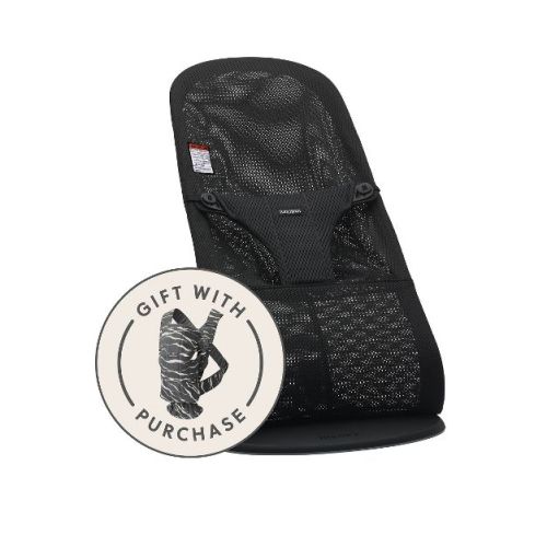 BabyBjörn Bouncer Bliss Mesh in Black + Baby Carrier Mini in Anthracite/Landscape