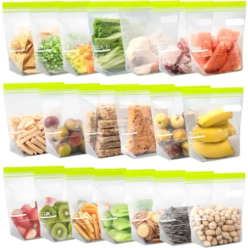 SPLF 20 Pack Reusable Sandwich Bags Dishwasher Microwave Safe, BPA Free Extra Thick Leakproof Reusable Food Storage Bags Silicone and Plastic Free Quart Size Freezer Bags Containers
