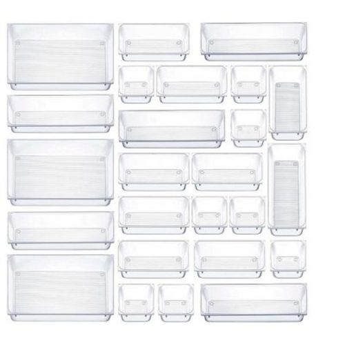 MPM 25pcs Drawer Organizer, 4 Sizes Clear Plastic Desk Divider Storage Bins, Multipurpose Trays, For Organization of Acc