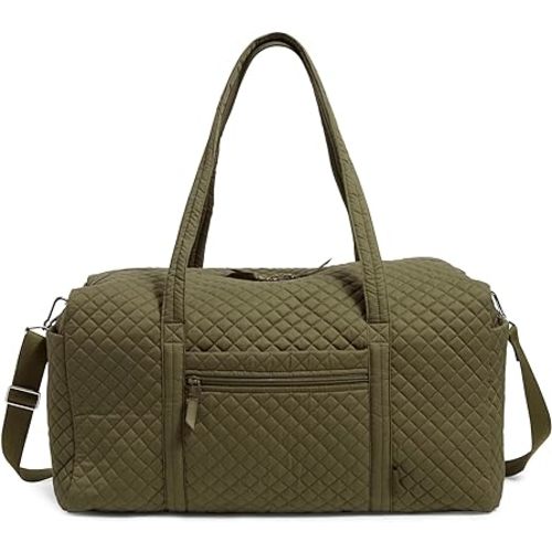 Vera Bradley Women's Cotton Large Travel Duffel Bag, Climbing Ivy Green - Recycled Cotton, One Size