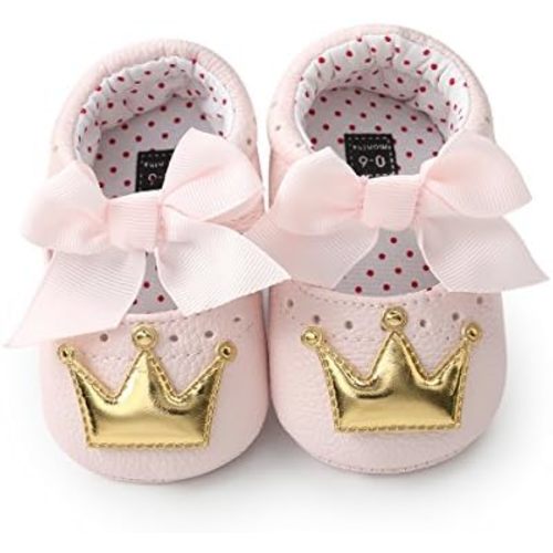 Meckior Infant Baby Girls Boys Handmade Princess Flats Toddler First Walkers Soft PU Leather Non-Slip Crib Wedding Dress Shoes