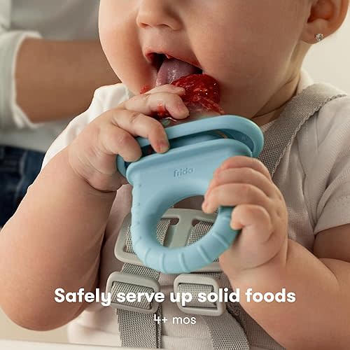 Frida Baby Push Pop Feeder: Baby Fruit Food Feeder to Safely Introduce New Foods, Fresh + Frozen Food Silicone Feeder for Babies, Baby Stocking Stuffers, BPA Free, Dishwasher Safe - 3 Count, Blue
