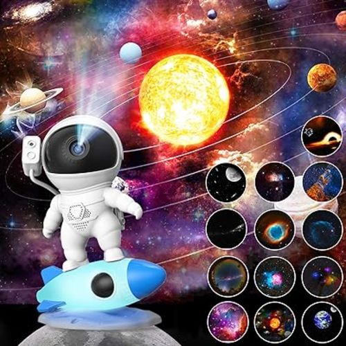 Astronaut Galaxy Projector, 13 in 1 Planetarium Star Projector Realistic Starry Sky LED Night Light with Solar System Nebula Moon for Kids Adults Bedroom Ceiling Home Theater Living Room Decor