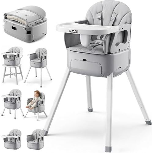 7-in-1 Convertible Baby High Chair for Baby and Toddler, Portable Travel High Chair Grow with Baby with Adjustable Height & Tray, Easy-Clean Seat, Anti-Tip Safe Frame, Supports 33 lbs, Space Gray