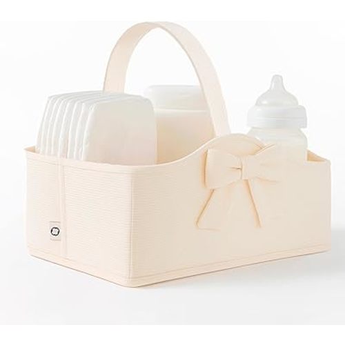 MAPES Canadian Diaper Caddy Organizer – Portable Baby Storage Basket for Diapers, Wipes & Essentials, Large & Soft Nursery Organizer, Ideal for Changing Table & Car Travel – Cream