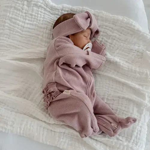 3 Little Crowns My First Outfit - Flutter Bum Onesie + Topknot Set - Soft Lavender