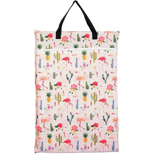 Large Hanging Wet/Dry Cloth Diaper Pail Bag for Reusable Diapers or Laundry (Flamingo)