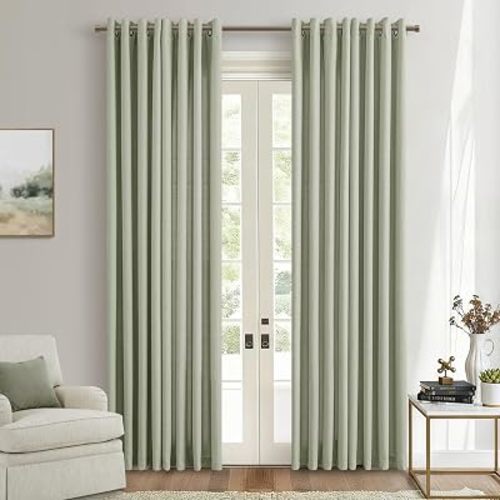 Seeluck Sage Light Green Linen Semi Sheer Bronze Grommet Curtains Drapes