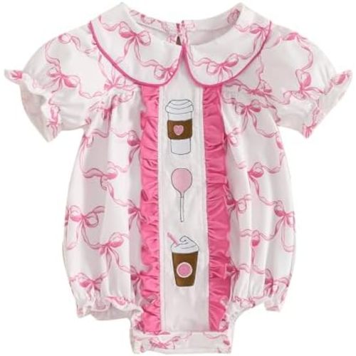 Douhoow Baby Girl Romper Short Sleeve Baby Girl Bodysuit Pleated Romper Bubble Jumpsuit Infant Girl Festival Clothes