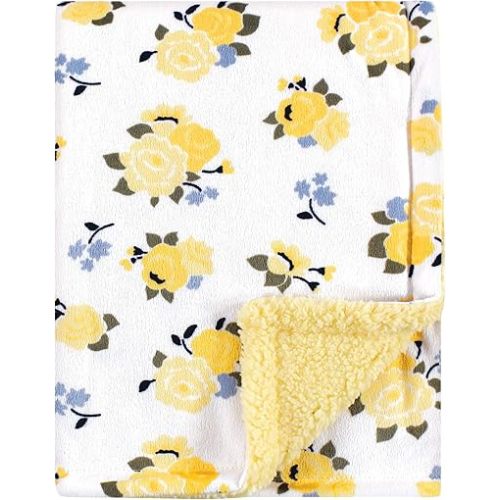 Luvable Friends Unisex Baby Plush Blanket with Sherpa Back, Yellow Floral, One Size