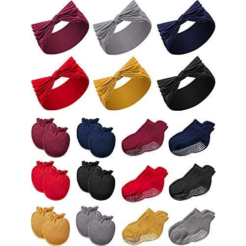 Geyoga 18 Pieces Baby Headband Newborn Socks and Mittens Sets Elastic Baby Essentials Boys Girls 0-6 Months