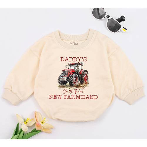 Farmhand Personalized Baby Romper, Dad Farm Gift, Farm Baby Gift, Tractor Baby Clothes, Tractor Baby Gift, Farmer Baby Outfit, Baby Shower