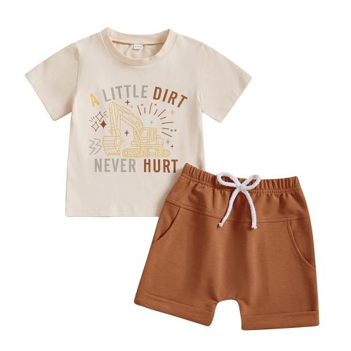 Murnouche Toddler Baby Boy Summer Clothes Excavator Print Letter T Shirt Casual Shorts Set