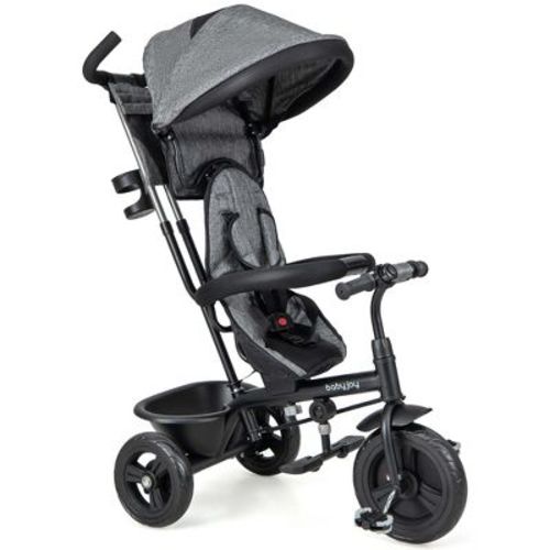 Babyjoy 4-in-1 Multifunctional Tricycle Kids Trike with Removable Canopy & Push Handle Gray