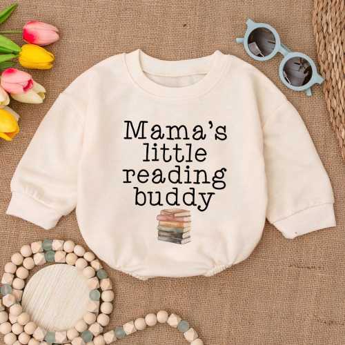 Mama's Little Reading Buddy Baby Romper, Newborn Bookworm Bodysuit, Future Reader Outfit, Book Club Baby Shower Gift for Librarian Mom