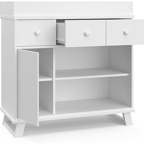 Storkcraft Modern Nursery Changing Table Dresser (White with White) – GREENGUARD Gold Certified, Dresser for Nursery, Changing Table With Drawers