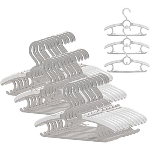 Stormix 30 Pack Extendable Baby Hangers, 11"-14.5" Adjustable Plastic Closet Infant Hangers for Nursery, Stackable & Space-Saving Pant Hanger for Newborn Girl Boy Toddler Kids Child Gray