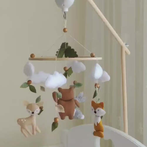Woodland Baby Mobile Neutral | Forest Animals Baby Mobile with Bear, Deer, Fox & Bunny - Cozybabywear
