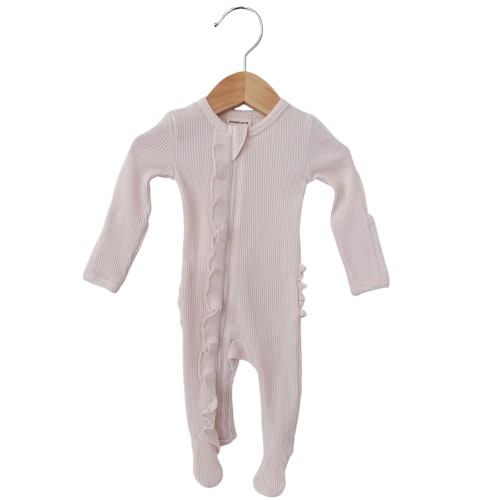 Organic Waffle Ruffle Zip Footie, Snow