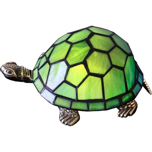 Tiffany Tortoise Lamp Small Stained Glass 8X5X4 Inch Sea Blue