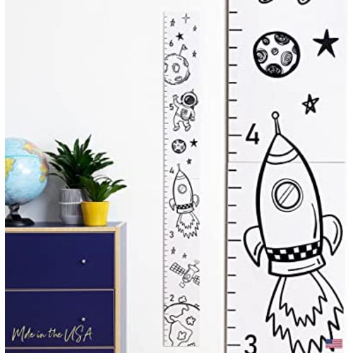 Wooden Ruler Growth Chart for Kids, Boys & Girls - Height Chart & Measurement for Wall - Kids Nursery Wall Decor & Room Hanging Wall Decor - Space Theme - White with Moon & Stars