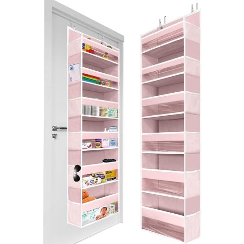 HOMELUX THEORY 1 PC Heavy Duty Over the Door Organizer 55x14x6.7, 6 Large Front & 12 Side Pockets, Hanging Storage Closet Door Organizer for Bedroom, Bathroom and Baby Nursery Storage (Baby Pink)