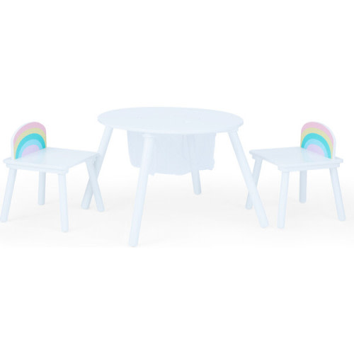 Fantasy Fields by Teamson Kids - Rainbow Fishnet Play Table & Chairs Kids Furniture, White - Fantasy Fields by Teamson Kids | Maisonette