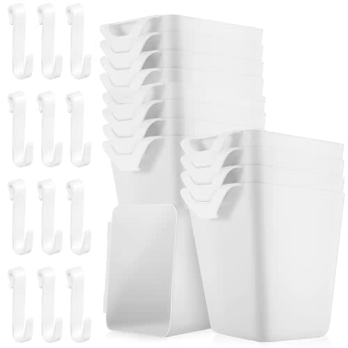 Jinei 24 Pcs Hanging Cup Holders and Hooks Rolling Utility Cart Organizer Bins Accessories for Art Craft Supplies Space Saving Hanging Cleaning Storage Basket Container for Office Makeup