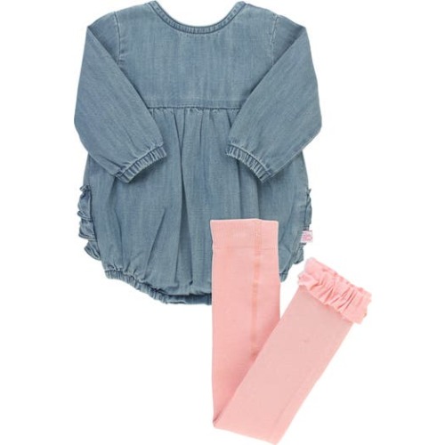 Denim Bubble Romper & Tights Set, 18-24M