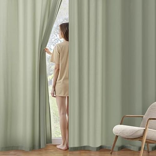MIULEE Sage Green Privacy Sheer Curtains That Let Light in 72 Inches Long Non-See-Through Semi Sheer Curtain Light Filtering Window Curtains Drapes for Living Room Bedroom 2 Panels Set
