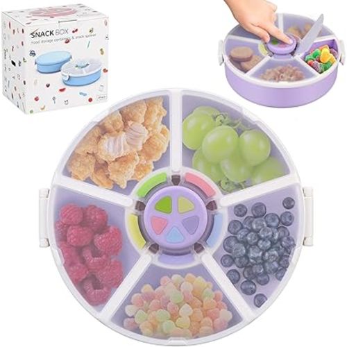 Kids Original Snack Spinner Bundle - Reusable Snack Container with 5 Compartment Dispenser and Lid | BPA and PVC Free | Dishwasher Safe | No Spill, Leakproof,for Toddlers (Purple)