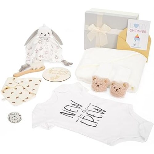 Baby Gift Set, Baby Shower Gifts, Baby Boy Girl Gift Box Set Newborn Baby Blanket, Newborn Lovey Security Blanket, Onesie, Socks, Baby Wool Brush, Expecting Parents to Be, Gender Reveal, Baby Shower