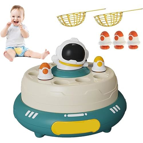 Bounce and Catch Rocket Toy, Popup Game with Light & Music, Rocket Jump Game Board Games for Kids, Astronaut and Rocket Bounce and Catch Toys, Preschool Learning Toys for Kids Boys Girls (Green)