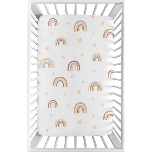 Sweet Jojo Designs Girl Baby Fitted Mini Crib Sheet Boho Rainbow Pink and Yellow