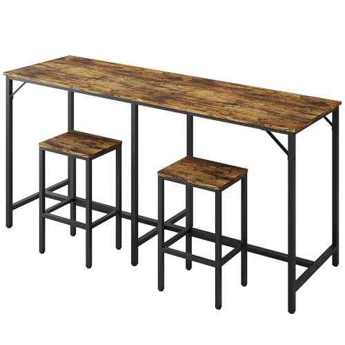 YATINEY 70.9" Bar Table and Chairs Set, Dining Table and Chair Sets, 3 Piece Counter Height Table and 2 Stools, Kithcen Table for Home Restaurant, Bar, Rustic Brown BT09BR