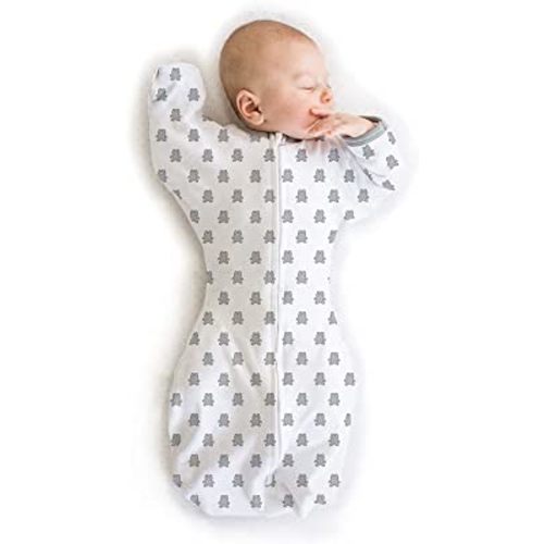 Amazing Baby Transitional Swaddle Sack with Arms Up Half-Length Sleeves and Mitten Cuffs, Easy Swaddle Transition, Tiny Bear, Sterling, Large, 6-9 Months, 21-24 lbs
