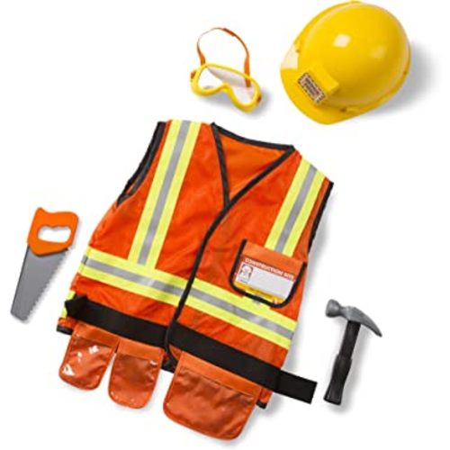 Melissa & Doug Role Play Costume Dress-Up Set (6 pcs) Frustration-Free Packaging - Pretend Construction Worker Outfit For Kids, Toddlers Ages 3+
