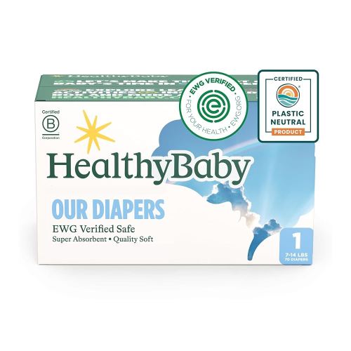 Our Diapers | EWG Verified Safe & Plant-Based Diapers | Leak Protection | Soft Organic Cotton Shell | Chlorine-Free Diaper for Sensitive Skin | Size 1 (7-14lbs) 70 Count
