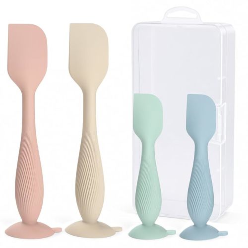 Baby Diaper Cream Spatula 4 Pack, Butt Spatula Baby with Travel Case, Soft Butt Paste Spatula with Suction Base, Portable Diaper Spatula,Perfect Baby Shower Gift