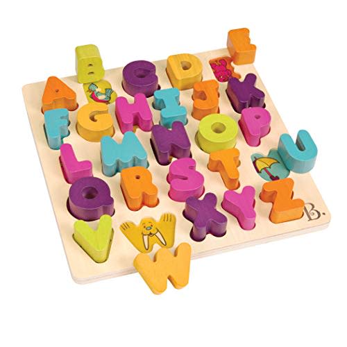 B. toys- Alpha B. Tical Wooden Alphabet Puzzle 26 Letter Pieces Chunky Wooden Puzzle Educational Toys for Toddlers, Kids 18 Months +