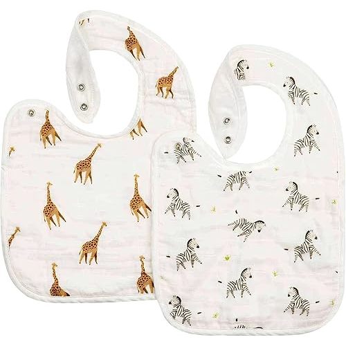 Bamboo Little Bamboo Viscose Baby Bib Set (2-pack), Giraffe & Zebra - 70% viscose made from bamboo, 30% cotton muslin, Imported