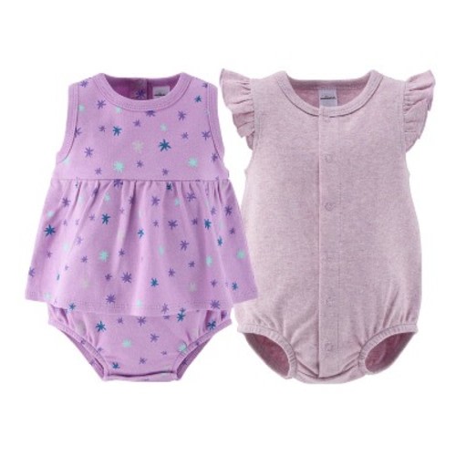 Baby Girl Rompers, 2pk - The Peanutshell® Lilac Stars, Purple Lilac, 3-6 Months