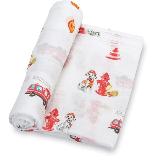LollyBanks Swaddle Blanket | 100% Muslin Cotton | Newborn and Baby Nursery Essentials for Boys, Registry | Fireman Dalmation Dog Print