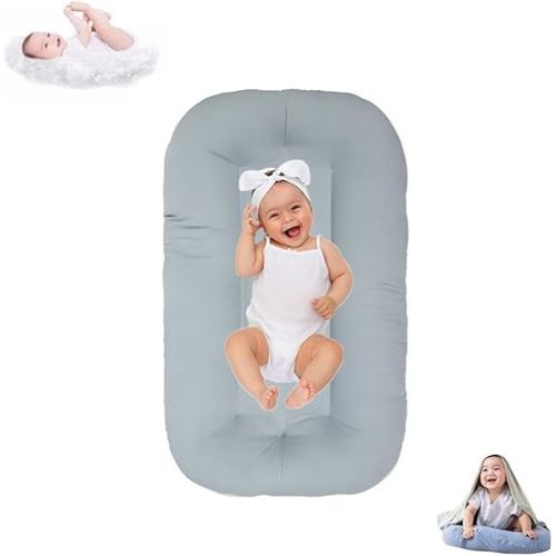 Baby Lounger for Infants Babies 0-12 Months, Bionic Organic Lounger, Soft Cotton Breathable Infant Floor Seats & Loungers for Newborn Baby Shower Gifts (Greyblue)