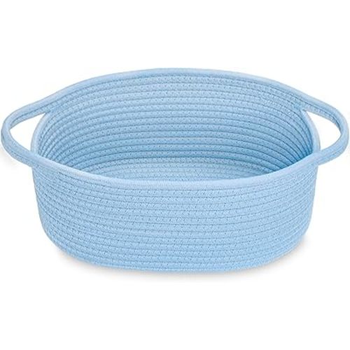 ABenkle Small Basket with Handles - Decorative Durable Rope Woven Storage Bin Shelf Storage Organizer Cube, Easter Baby Gift Basket, 12"x8"x5", Blue