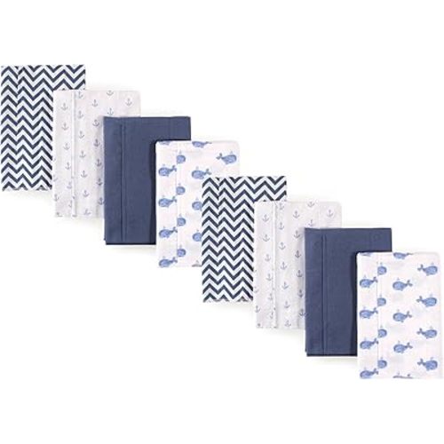 Hudson Baby Cotton Poly Flannel Burp Cloths Multipack, Whale 8-Pack, One Size