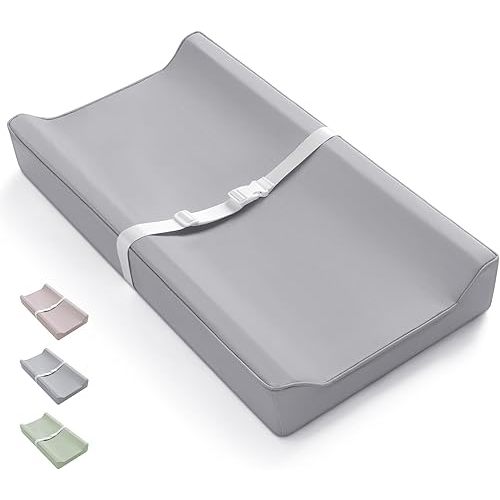 Blissful Diary Vegan Leather Baby Changing Pad with Waterproof & Wipe-Clean PU Cover, Standard Size Cozy Baby Changing Table Pads for Dressers/Tables, Light Gray