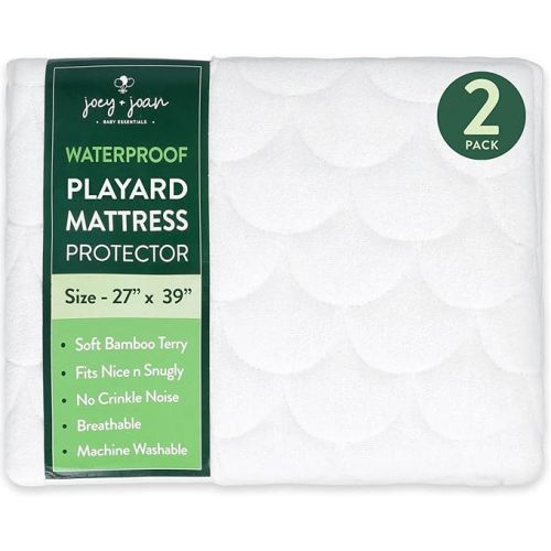 Joey + Joan Waterproof Pack and Play Mattress Pad Protector Cover – Compatible with Graco Pack n Play – 2 Pack Quilted Playard Sheets of Viscose Made from Bamboo – 27" x 39"